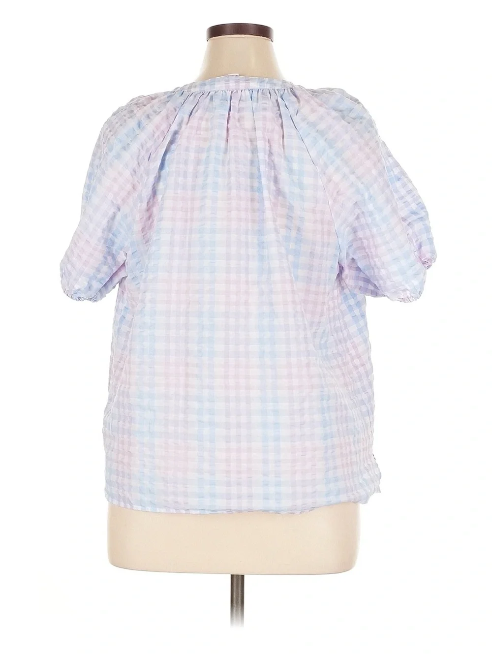 LOFT Pastel Plaid Tie-Neck Peasant Blouse